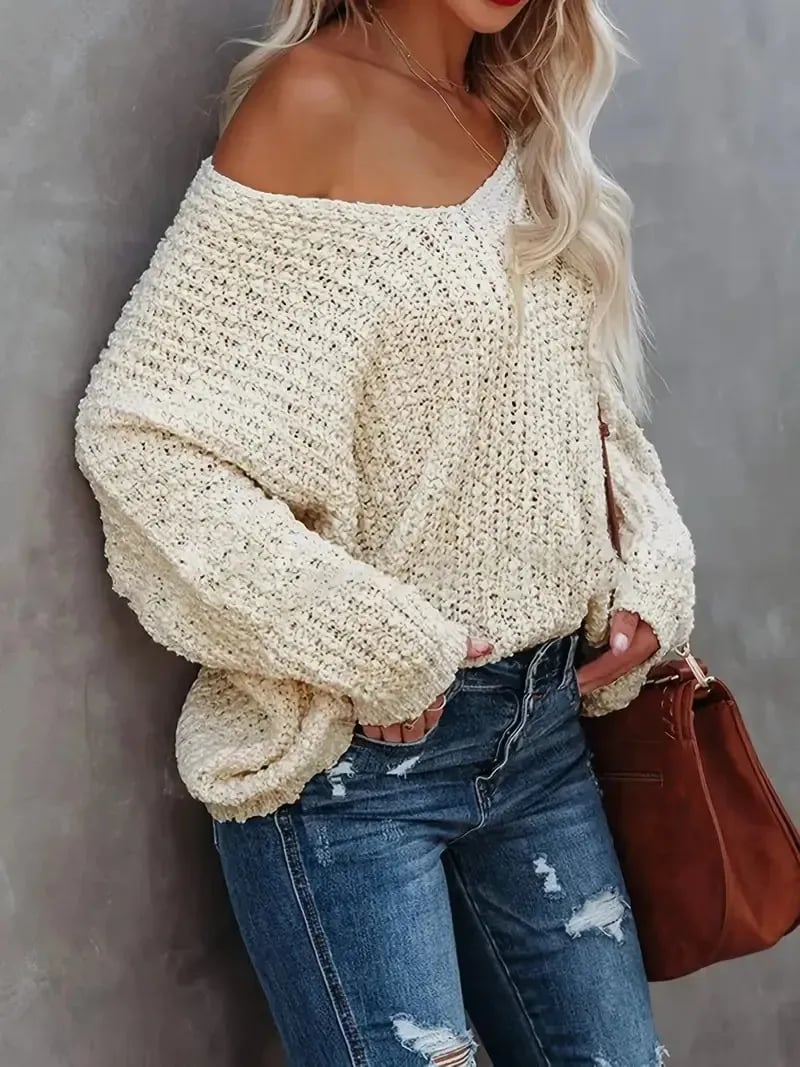 Adelasia Capraro™ Damski lekki sweter opadający na jedno ramię