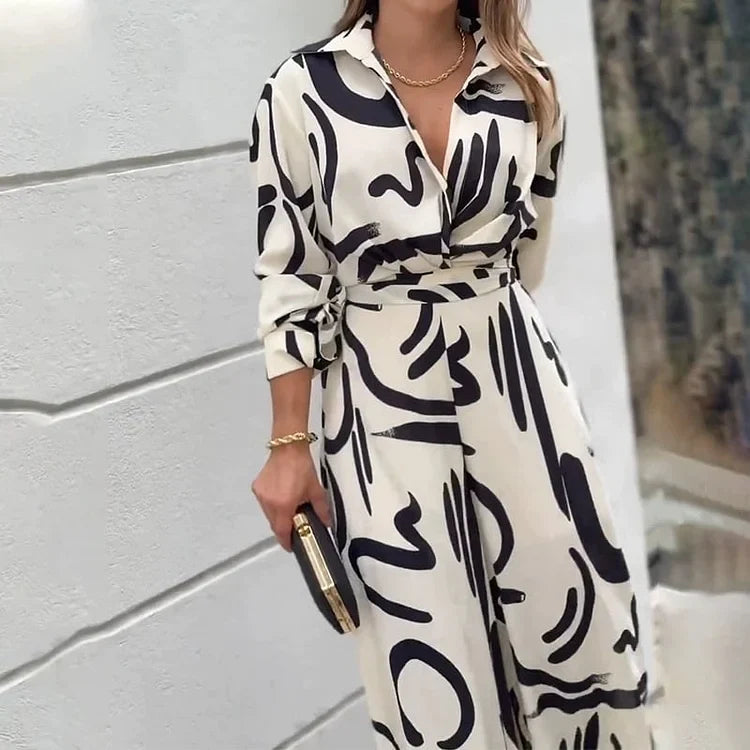 Amanda Bresciani™ Elegancki długi kombinezon z nowoczesnym wzorem