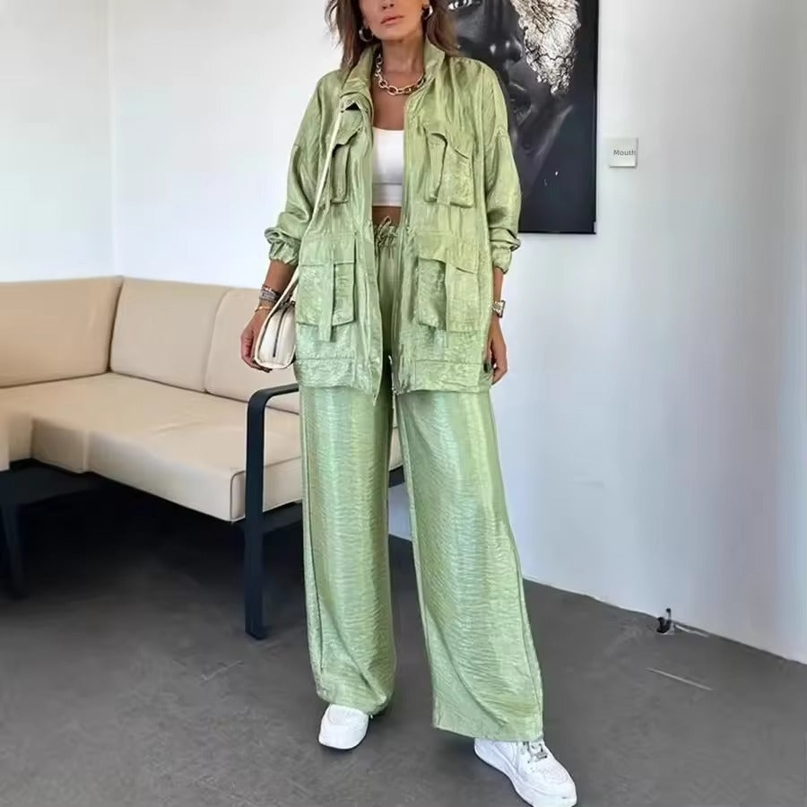 Antonella Scarpa™ Stylowy komplet – kurtka z kieszeniami i luźne spodnie