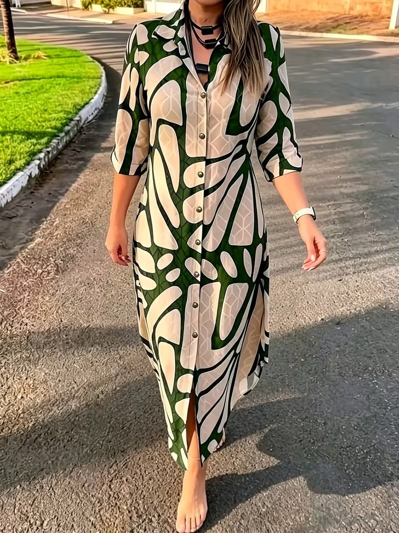 Bianca Borsani™ Wszechstronna koszulowa sukienka geometryczna na co dzień