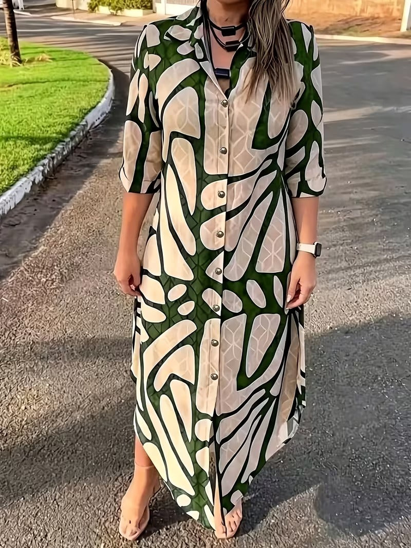 Bianca Borsani™ Wszechstronna koszulowa sukienka geometryczna na co dzień
