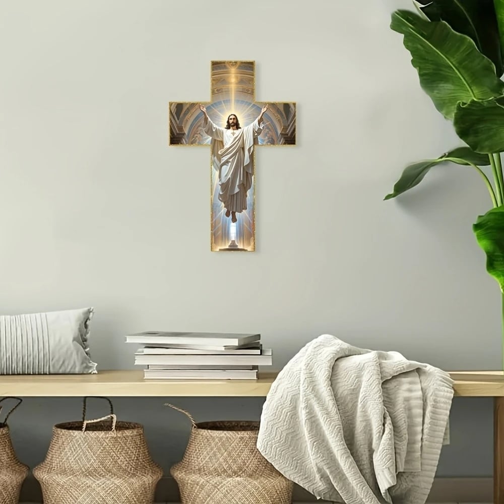 BlessedTimber™ Drewniany krzyż ścienny w stylu vintage z Jezusem
