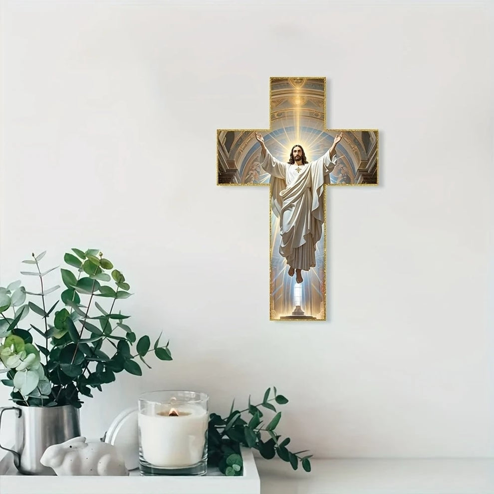 BlessedTimber™ Drewniany krzyż ścienny w stylu vintage z Jezusem