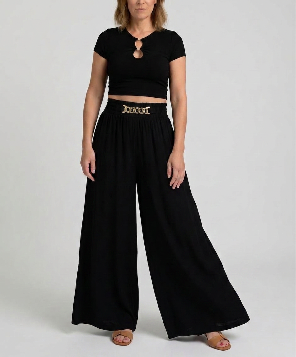 Carmela Catenozzi™ Eleganckie spodnie z szerokimi nogawkami wide-leg i łańcuszkiem