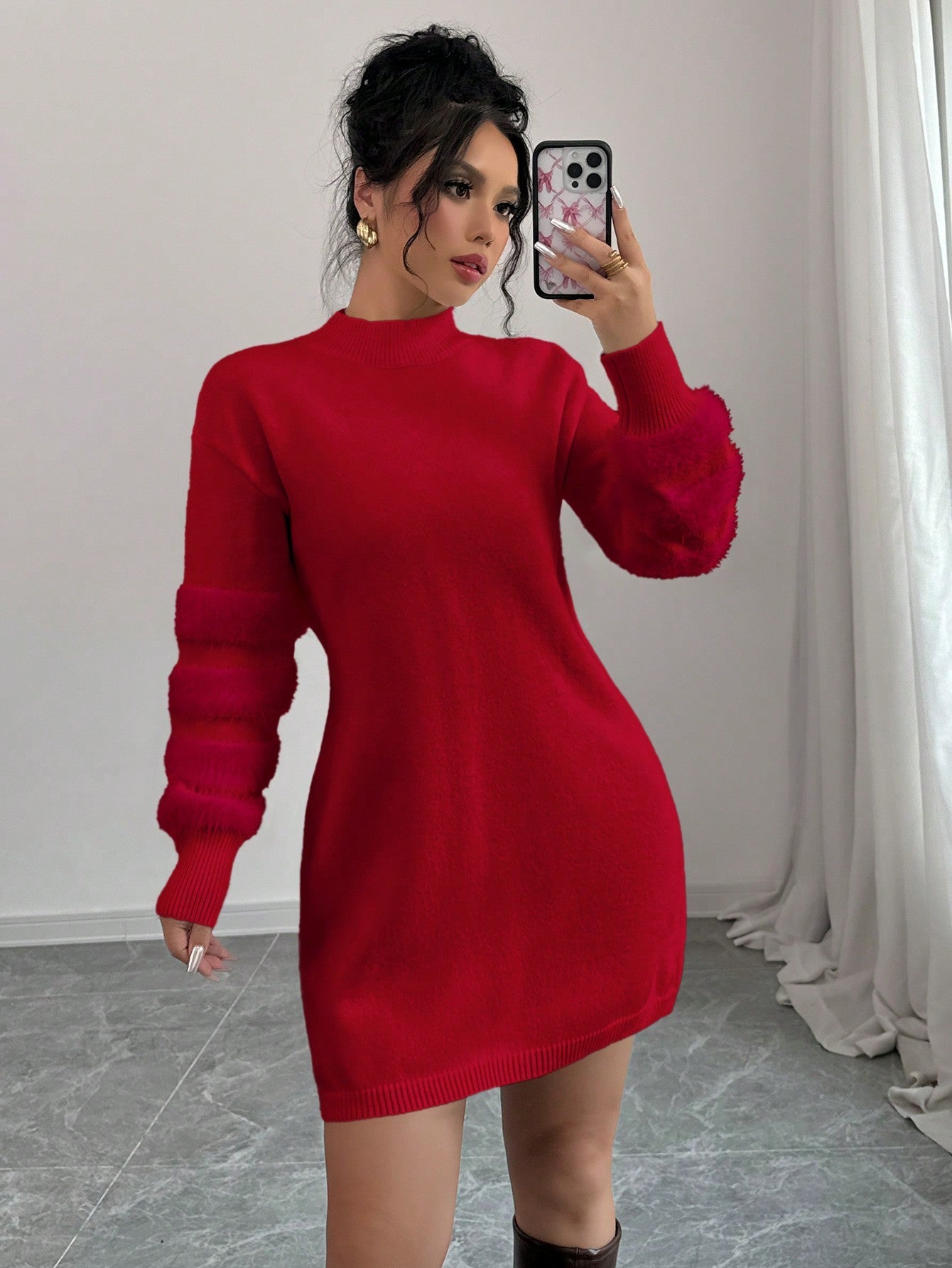Elvira Di Gioia™ Elegancka zimowa sukienka z długimi rękawami