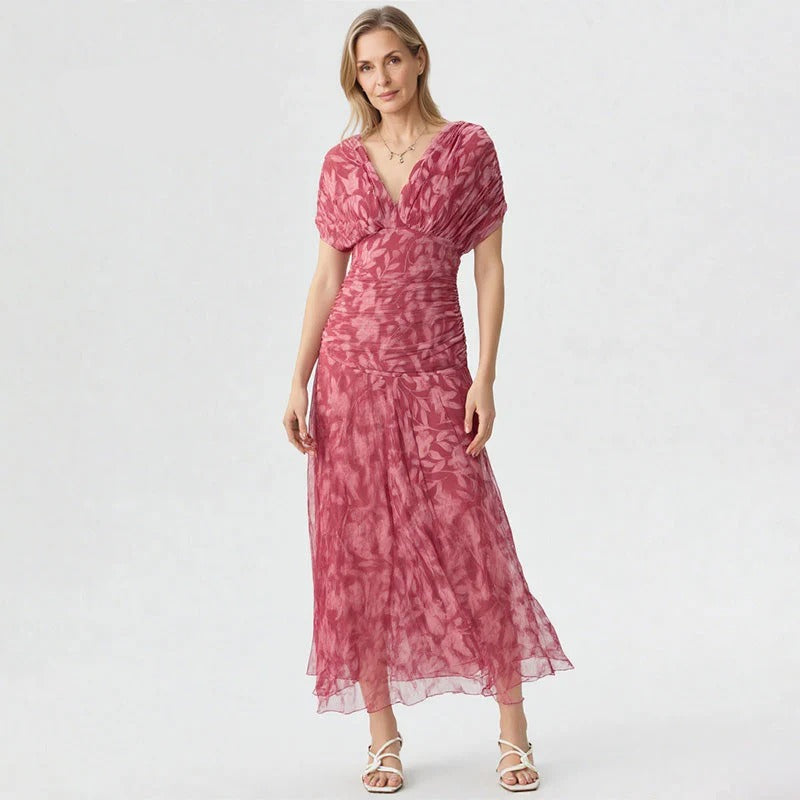 Enrichetta Bellori™ elegancka sukienka z odkrytymi ramionami w nadruk