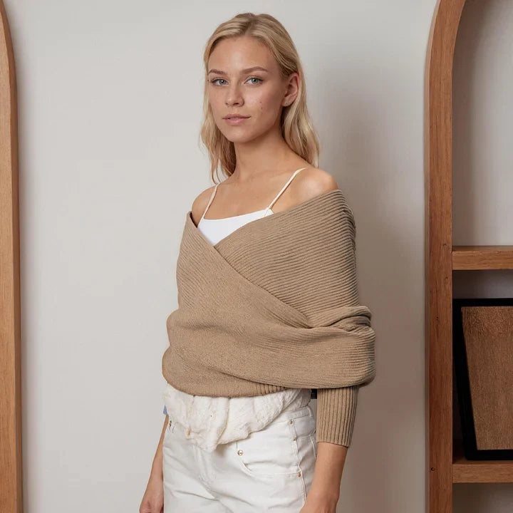 Esterina Riggi™ Sweter dzianinowy z kopertowym dekoltem