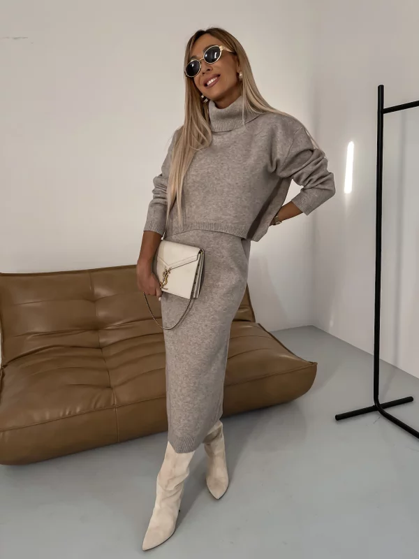 Flavia Lauletta™ Elegancki zestaw sukienka maxi i sweter