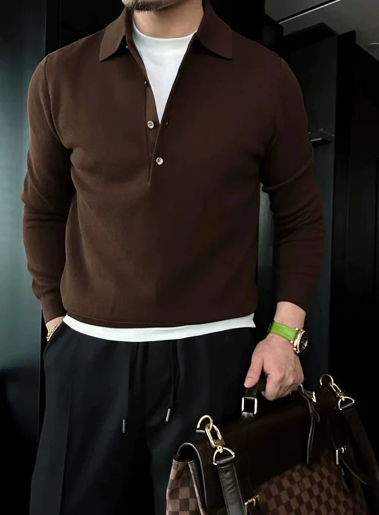 Martino Di Bernardo™ Męski sweter polo z dzianiny z długim rękawem