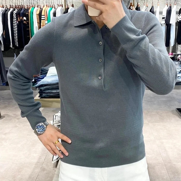 Martino Di Bernardo™ Męski sweter polo z dzianiny z długim rękawem