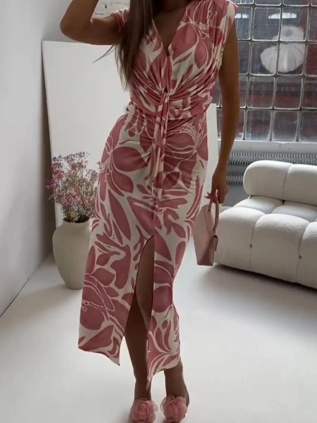 Michela Ortolano™  Sukienka bez rękawów z nadrukiem i rozcięciem