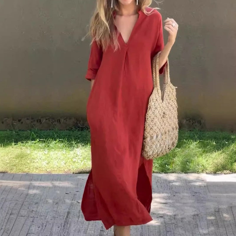 Rosa Pio™ Elegancka sukienka z dekoltem w serek i rozcięciem