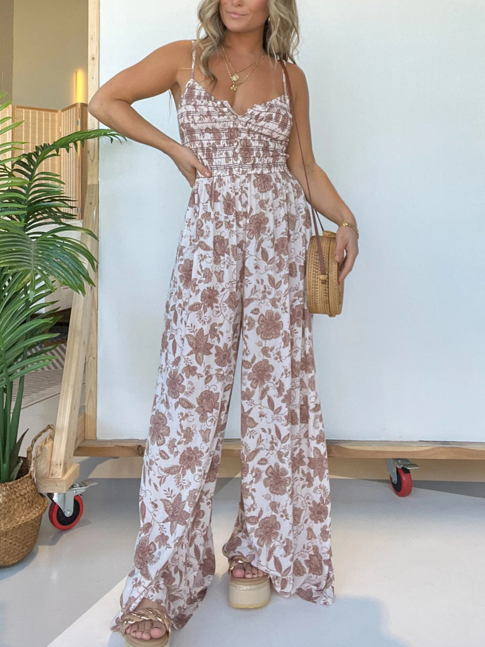 Solange Grieco™ Kwiatowy kombinezon z szerokimi nogawkami