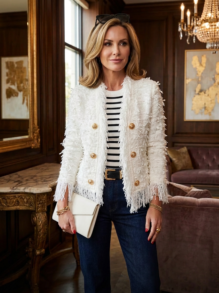 Sophia Tassozi™ Elegancki Płaszcz Cropped z Frędzlami
