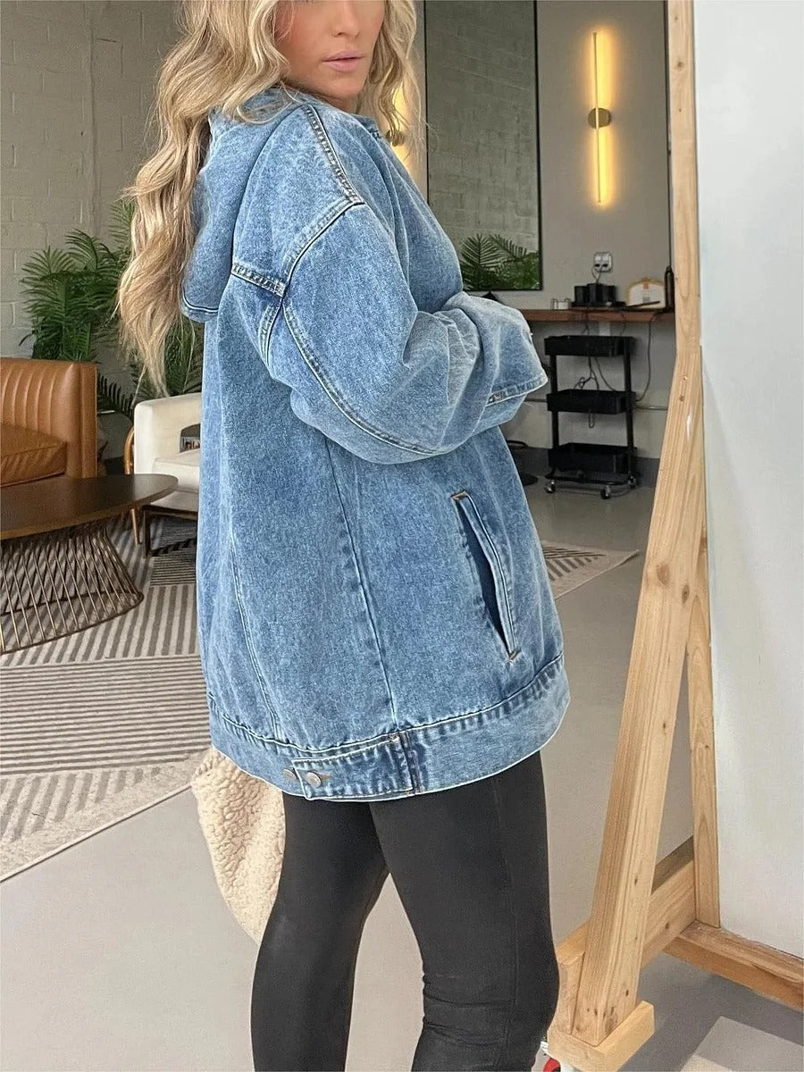 Teresa Borello™ denimowa bluza z kapturem i kieszeniami