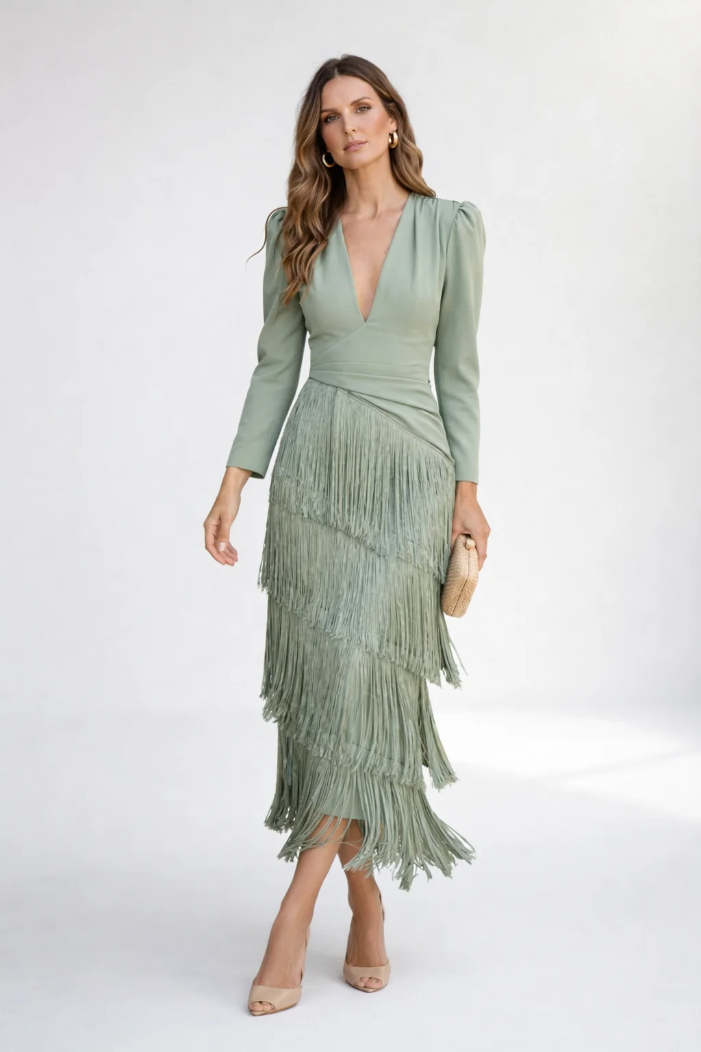 Ursola Abbondanza™ Elegancka midi sukienka z frędzlami na wyjątkowe okazje