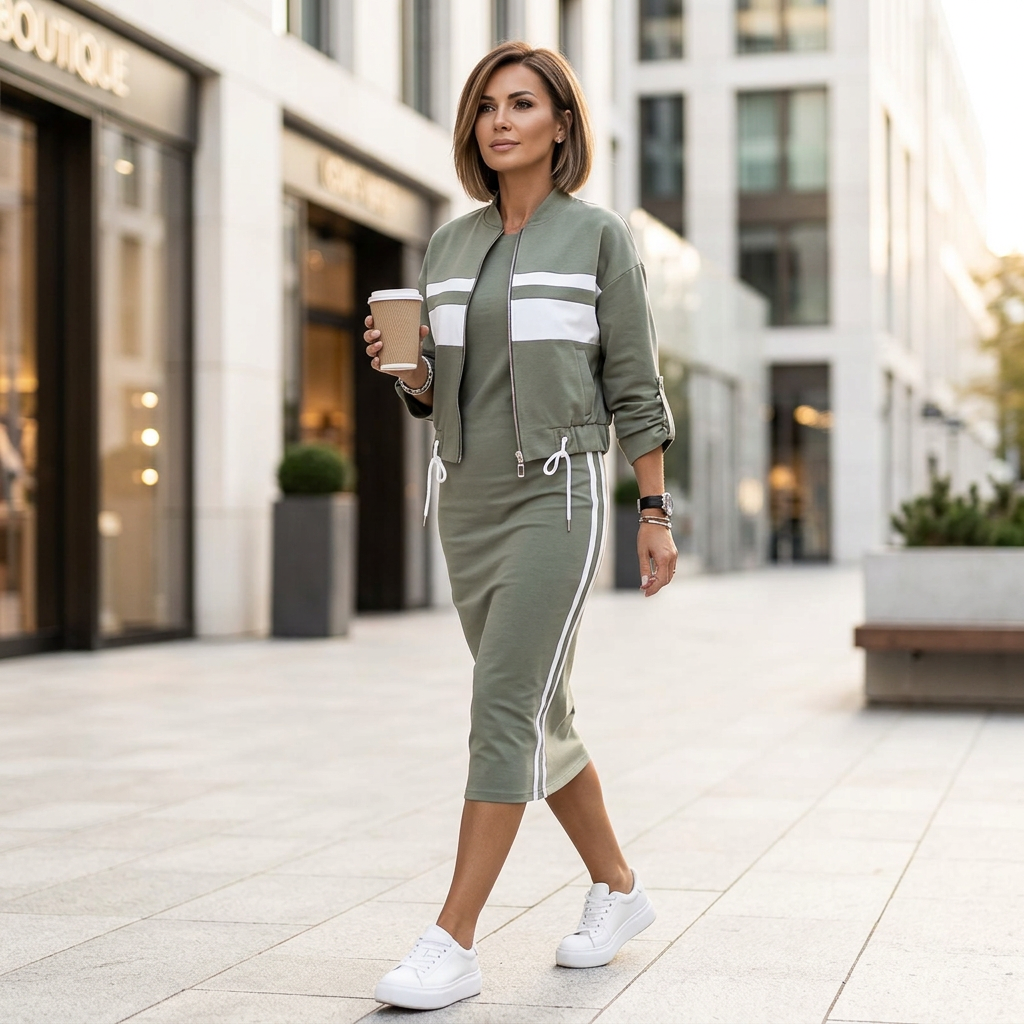 Adriana Abbondanza™ Przytulny komplet dresowy z sukienką dla codziennej elegancji