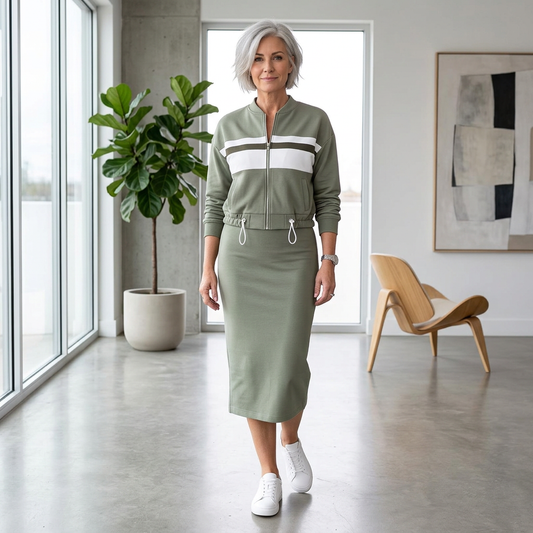 Adriana Abbondanza™ Przytulny komplet dresowy z sukienką dla codziennej elegancji