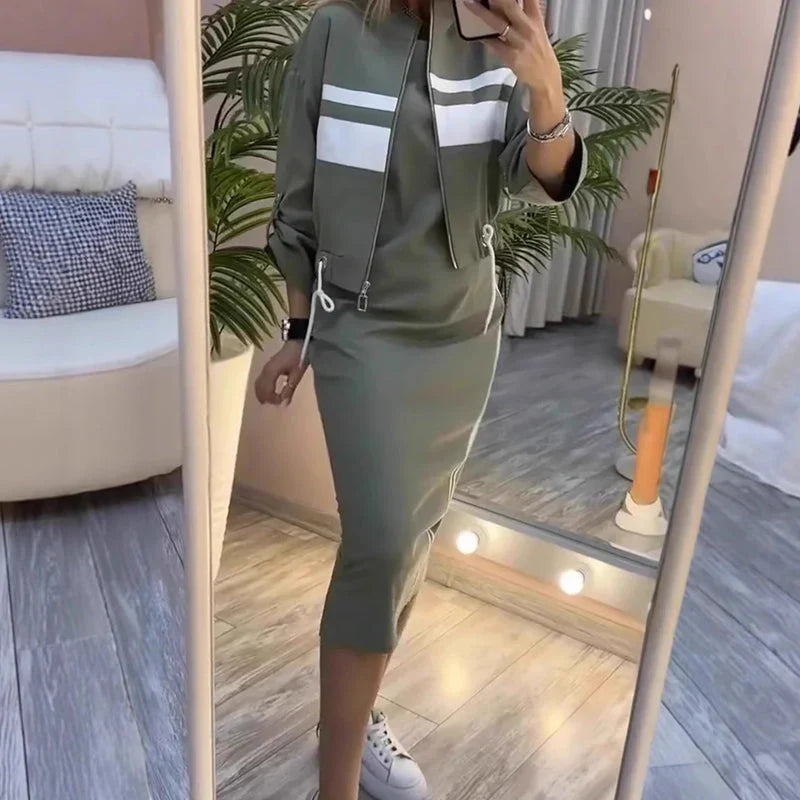 Adriana Abbondanza™ Przytulny komplet dresowy z sukienką dla codziennej elegancji