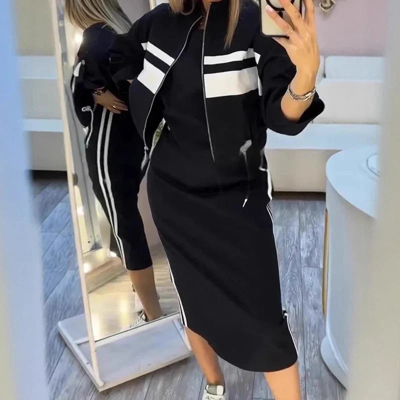 Adriana Abbondanza™ Przytulny komplet dresowy z sukienką dla codziennej elegancji