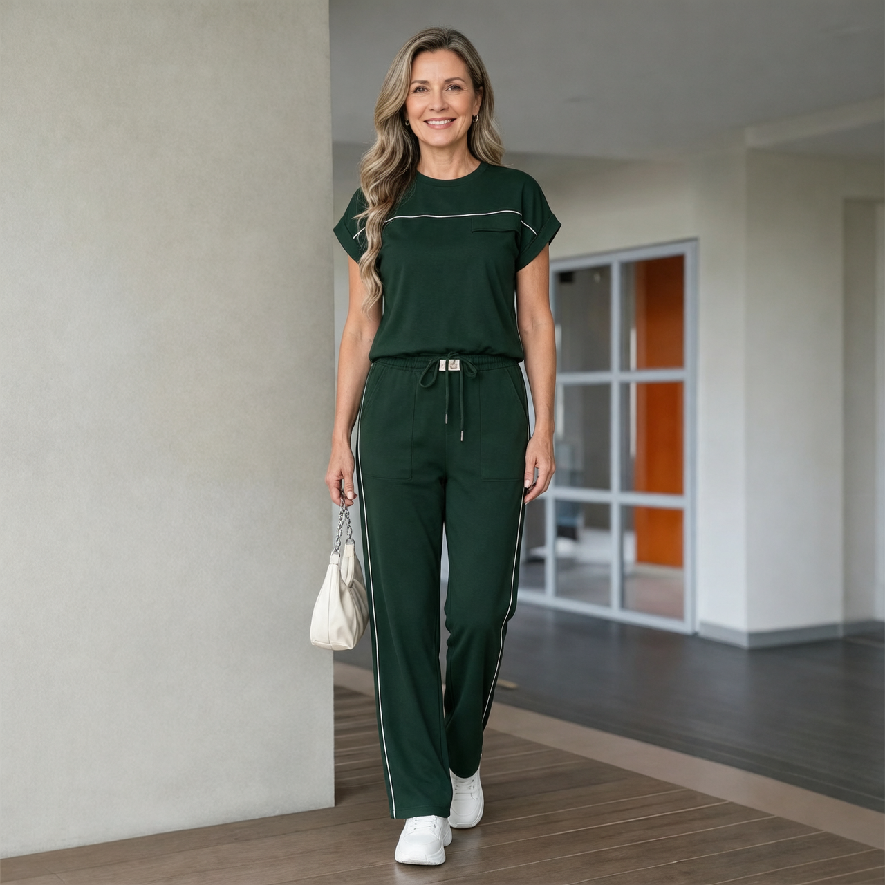 Adriana Meduri™ Casualowy damski komplet z T-shirtem i spodniami wide leg