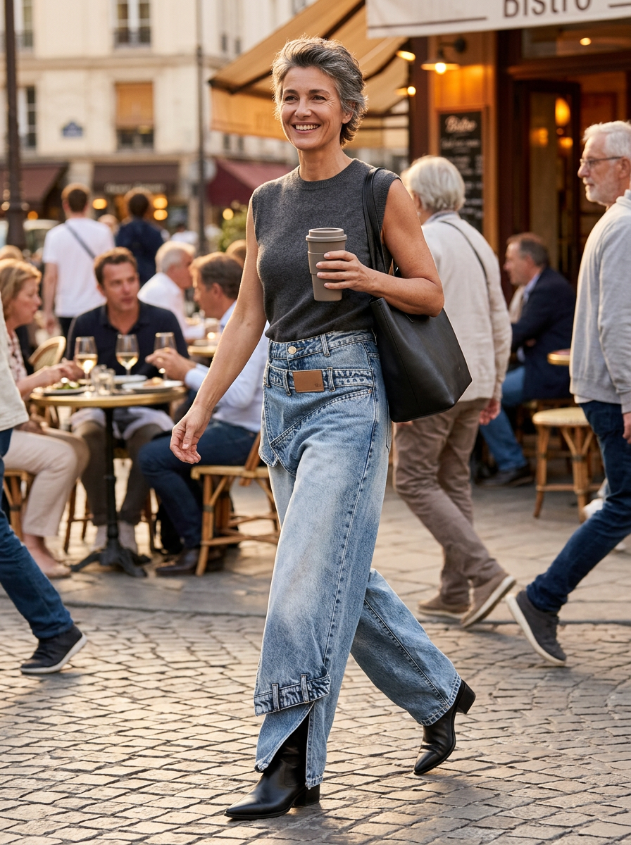 Agata Barchetti™ Dżinsy patchworkowe z rozciętymi nogawkami dla wyrazistego stylu