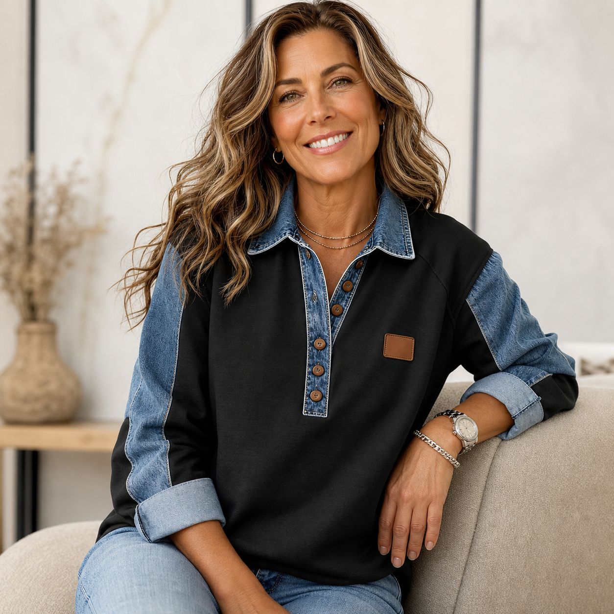 Agnese Bonarrigo™ Elegancka kurtka z klapami w stylu patchwork