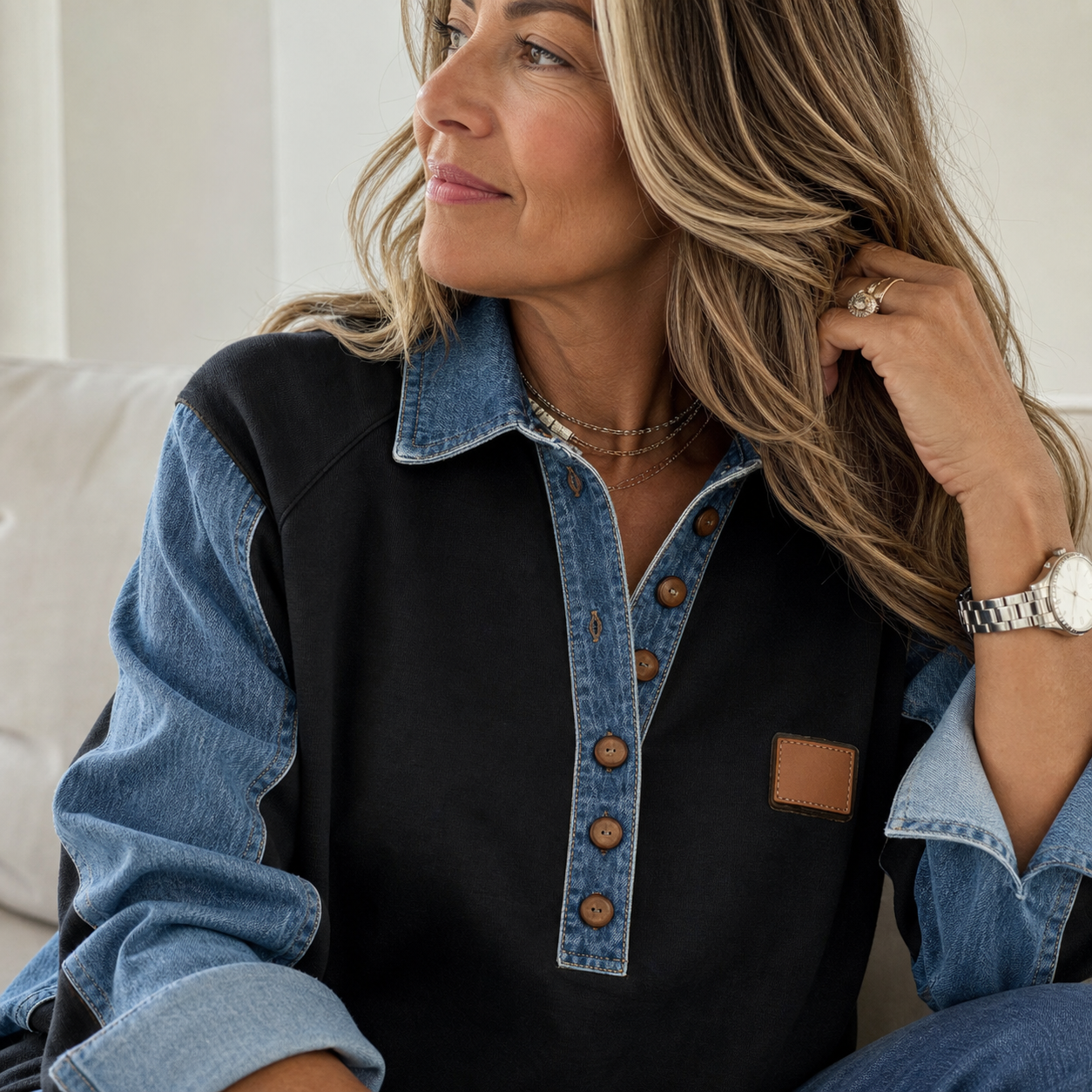 Agnese Bonarrigo™ Elegancka kurtka z klapami w stylu patchwork
