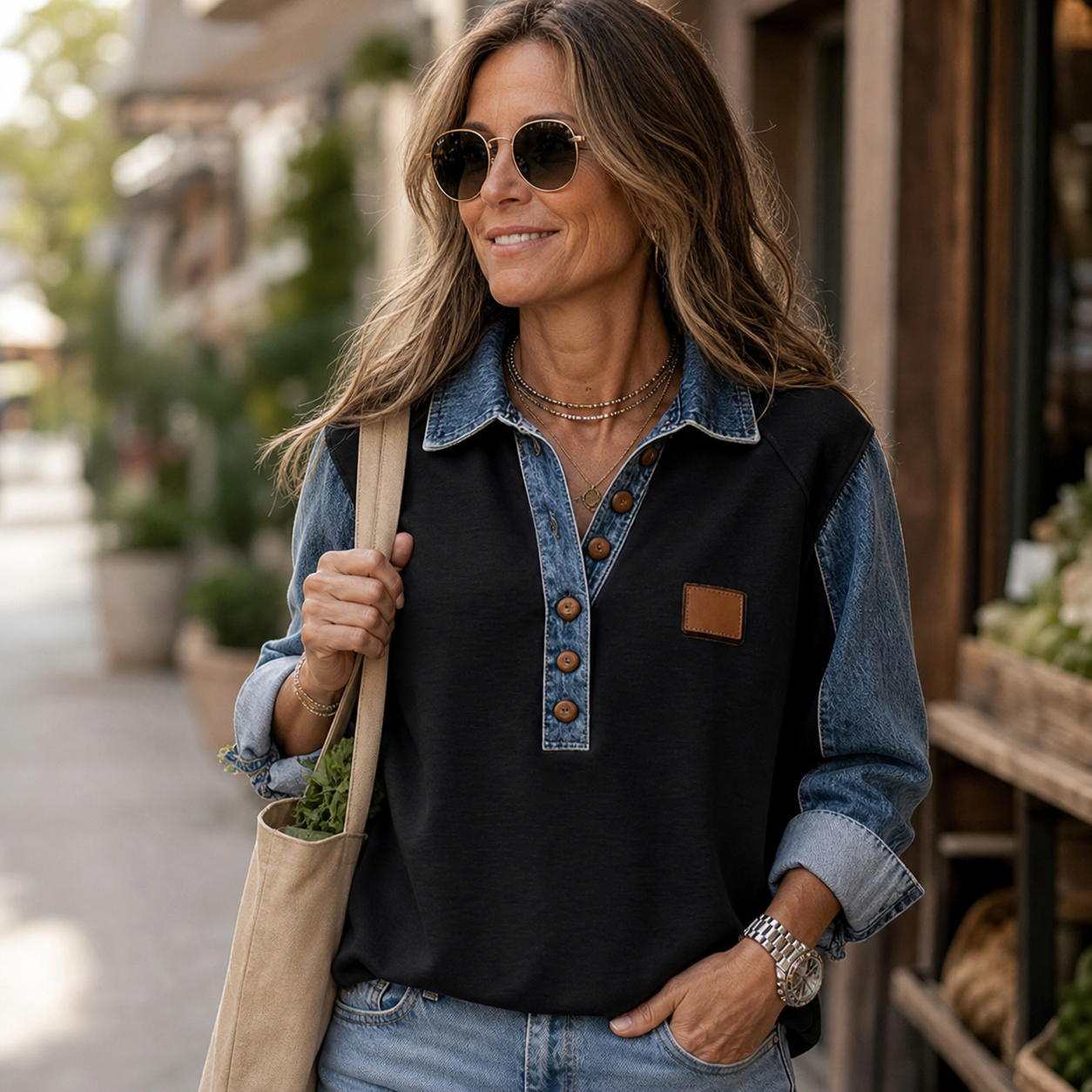 Agnese Bonarrigo™ Elegancka kurtka z klapami w stylu patchwork
