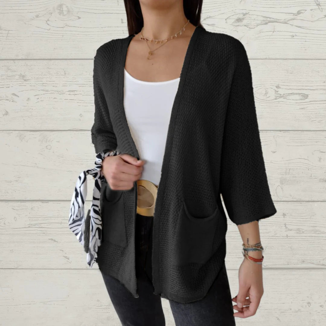 Alessia Thread 3/4 Sleeve Cardigan with Pockets - pocket detail close-up