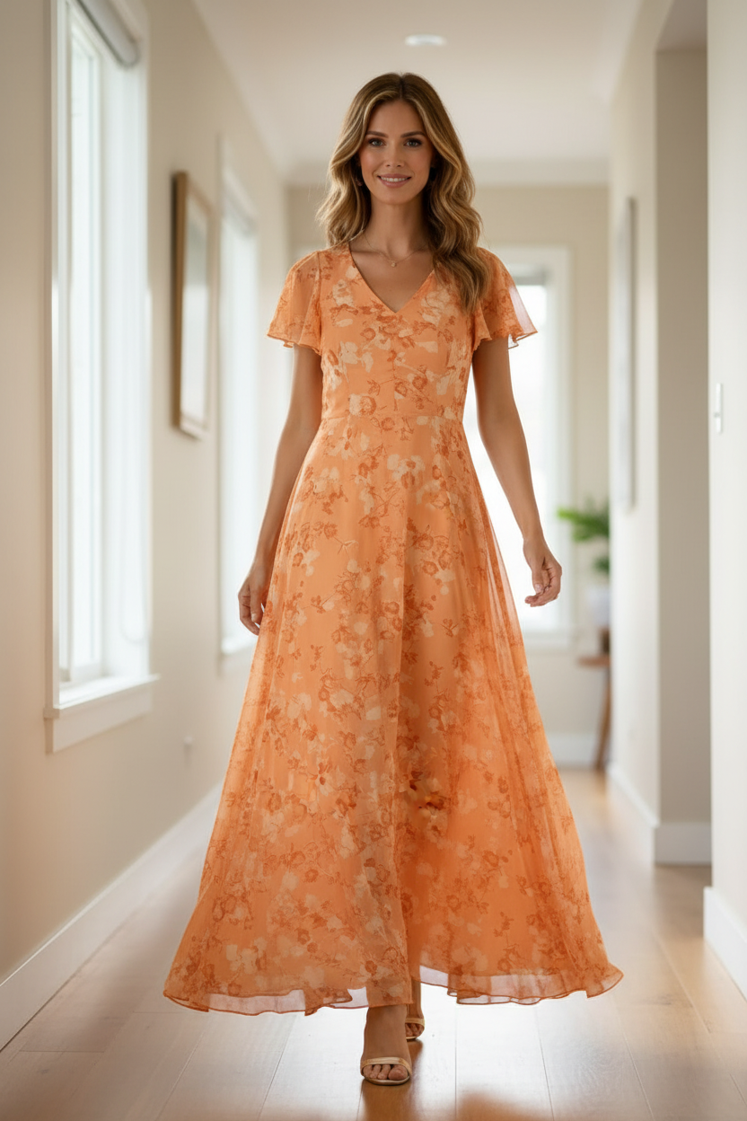 Allegra Bernardi™ Elegancka sukienka modelująca maxi w kwiaty