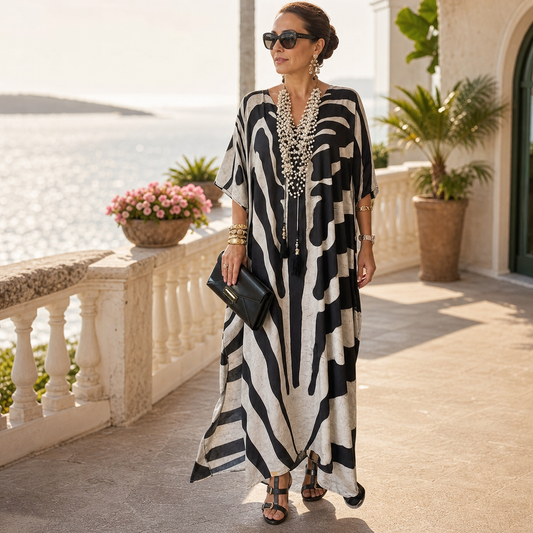 Amelia Leoncini™ Zwiewna sukienka maxi typu kaftan na lato o asymetrycznym dole