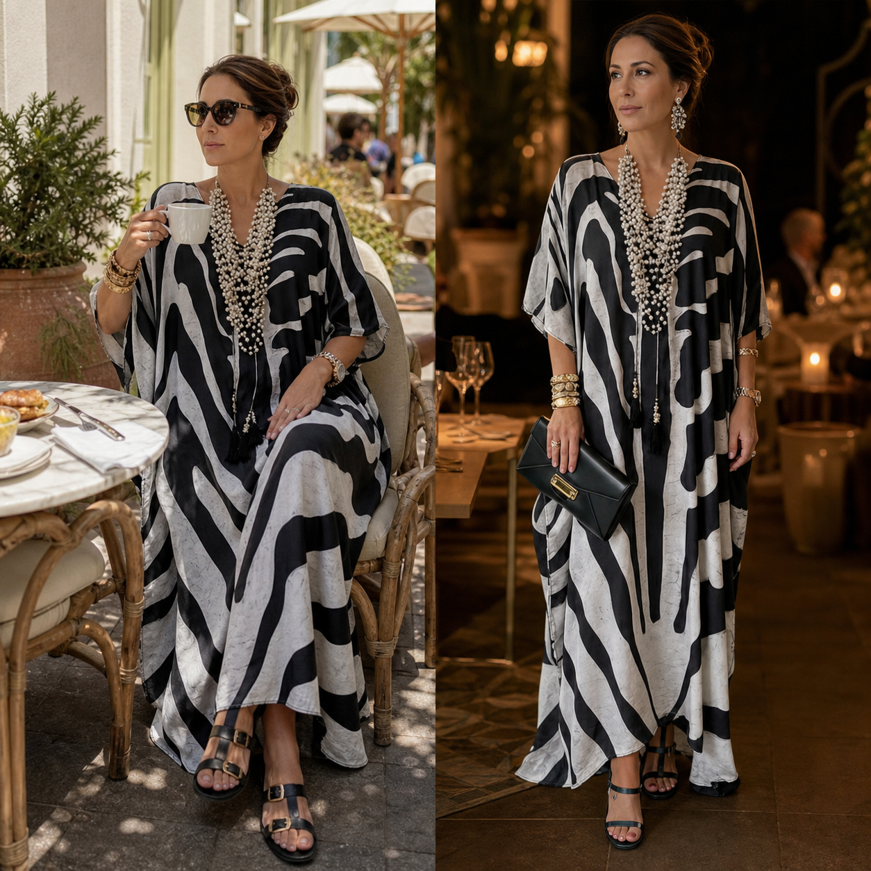 Amelia Leoncini™ Zwiewna sukienka maxi typu kaftan na lato o asymetrycznym dole