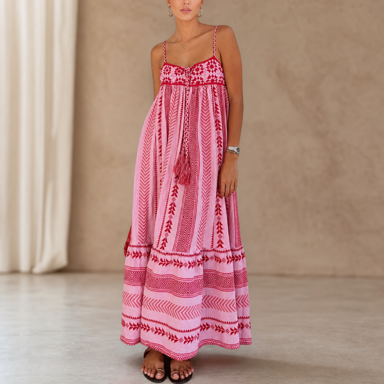 Anita Locatelli™ Zwiewna boho maxi sukienka na wakacje