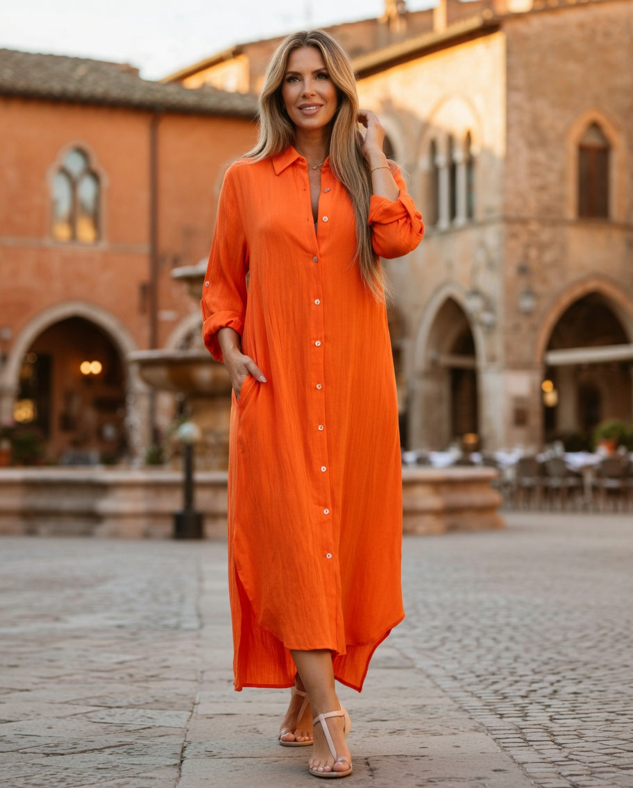 Antonella Giordano™ Zwiewna sukienka koszulowa z długim rękawem