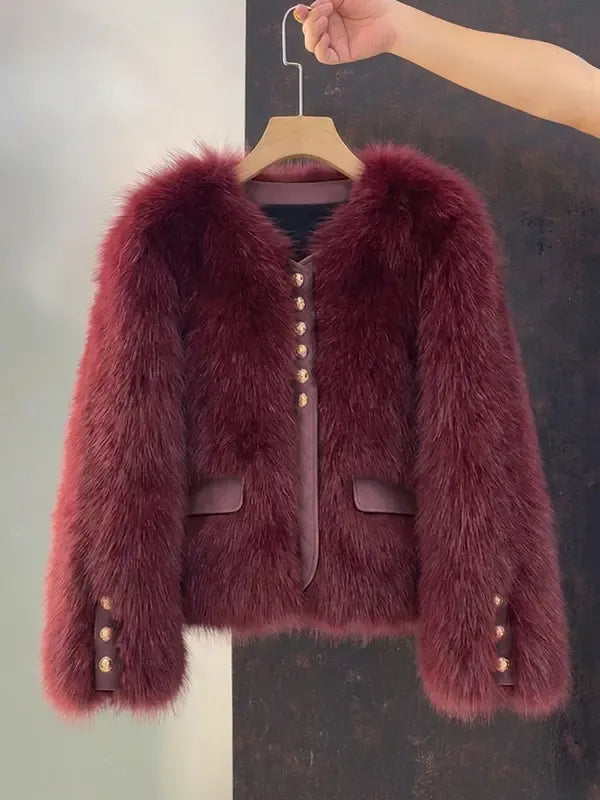 Assunta Aurelia Luxe Faux Fur Jacket - side profile gallery view of elegant jacket