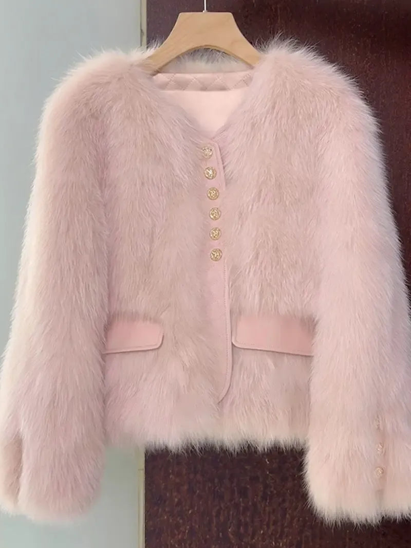 Assunta Aurelia Luxe Faux Fur Jacket - gallery image showing collar and shoulder detail