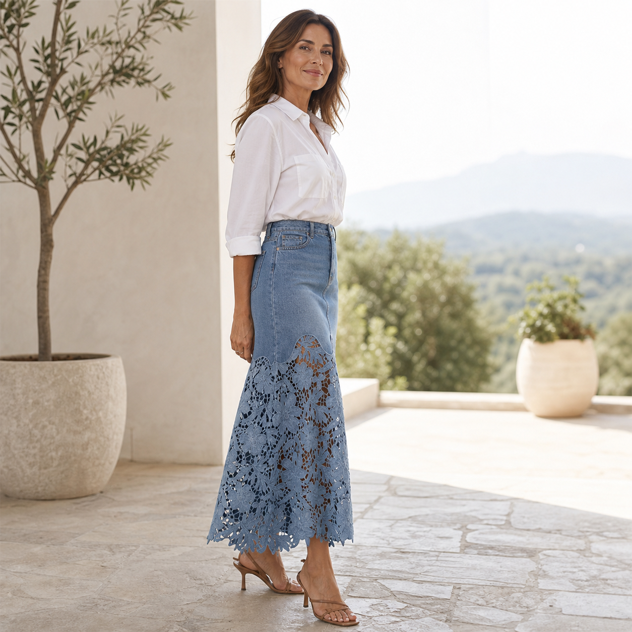 Aurora Moschini™ Elegancka długa spódnica z ażurowym wzorem
