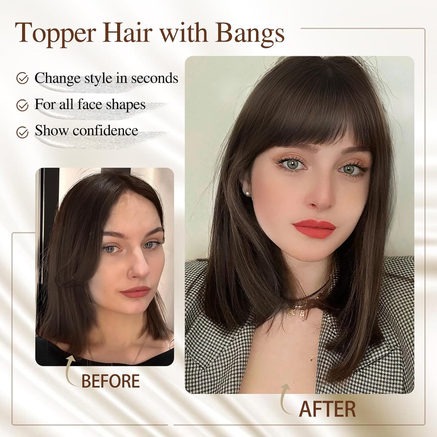BangPro Realistic Bangs Hair Topper - natural hair topper with bangs blending seamlessly with hair