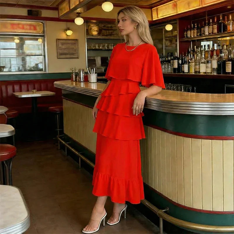 Barbara Muggia™ Sukienka z falbaniastymi rękawami dla swobodnej elegancji