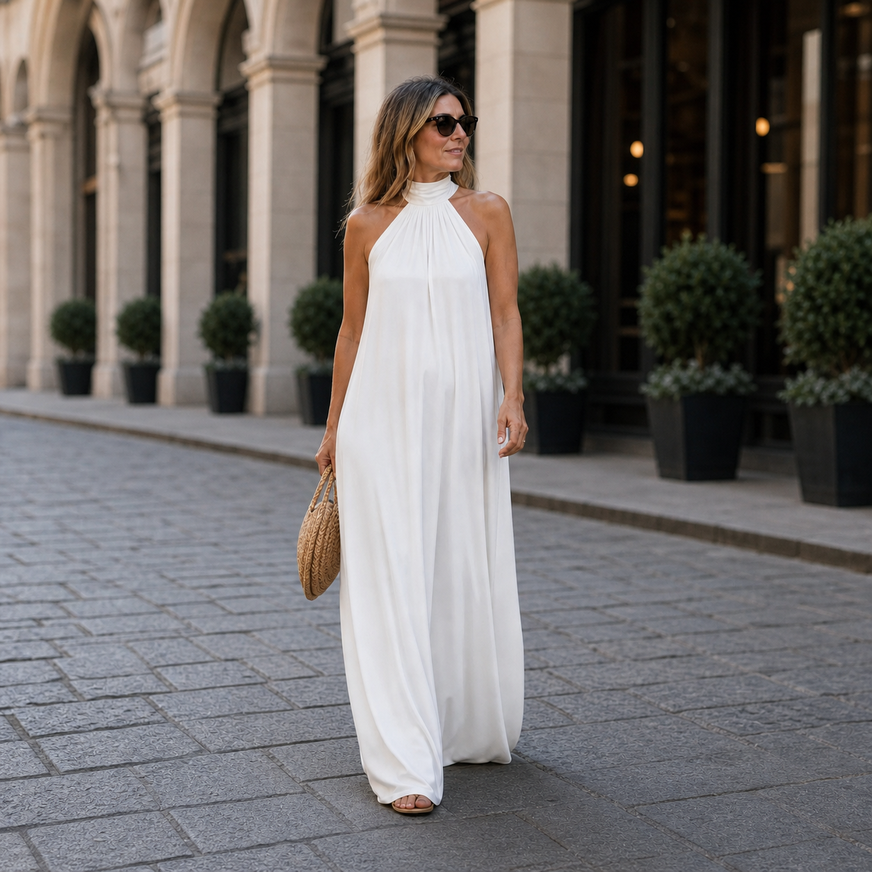 Benedetta Giuliani™ Gładka sukienka maxi halter z odkrytymi plecami na beztroski wieczór