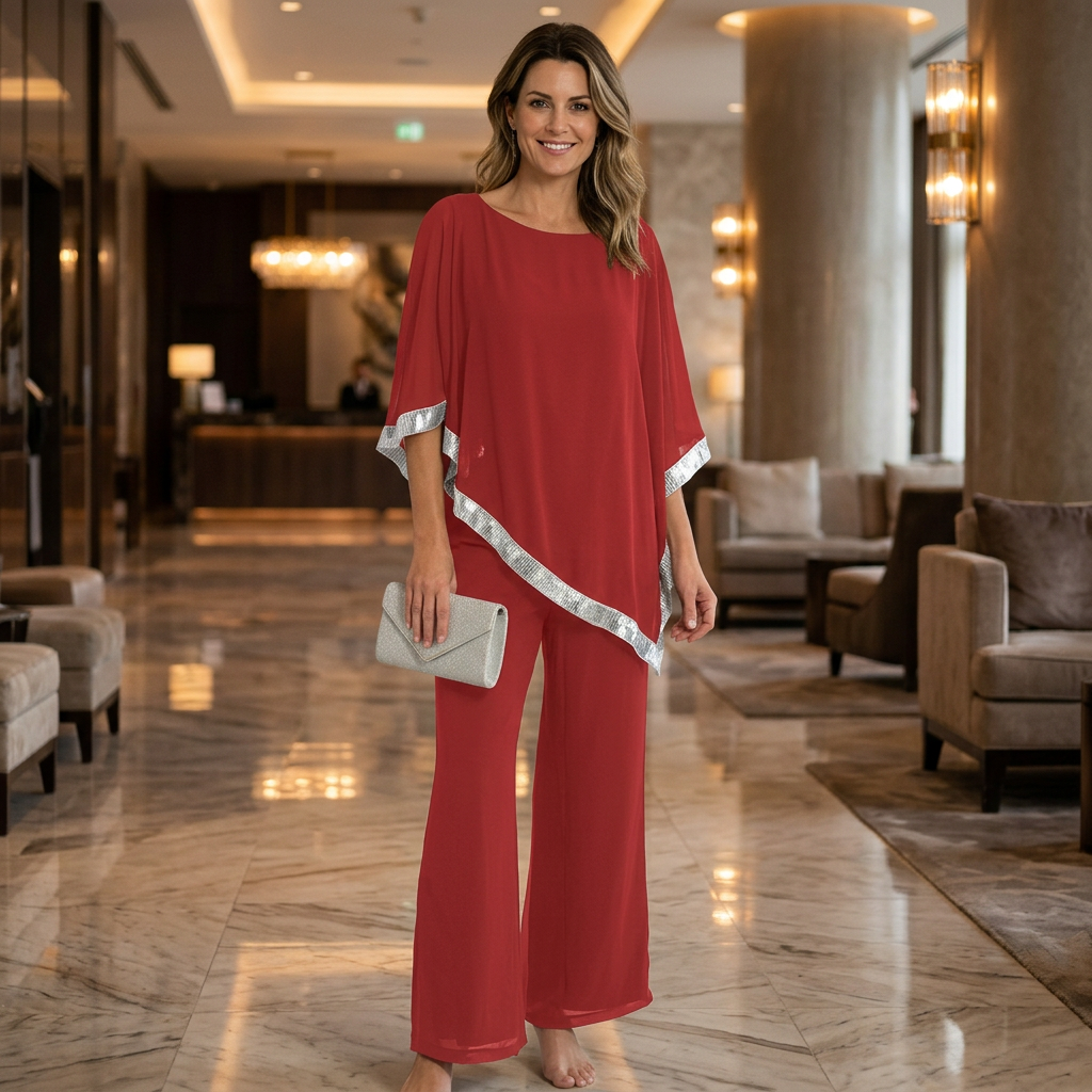 Bianca Marchetti™ elegancki zestaw damski z cekinowa bluzka i szerokie spodnie