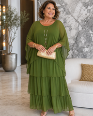 Camilla Agnelli™ Elegancka szyfonowa sukienka na wyjścia o warstwowym kroju