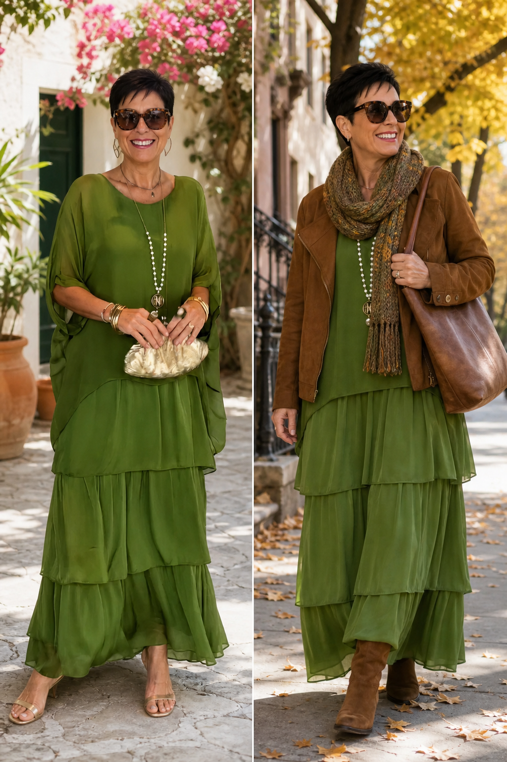 Camilla Agnelli™ Elegancka szyfonowa sukienka na wyjścia o warstwowym kroju