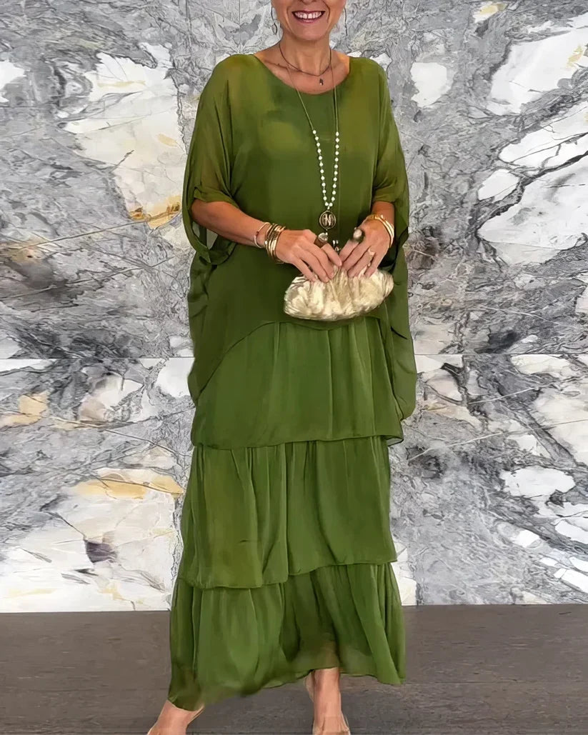 Camilla Agnelli™ Elegancka szyfonowa sukienka na wyjścia o warstwowym kroju