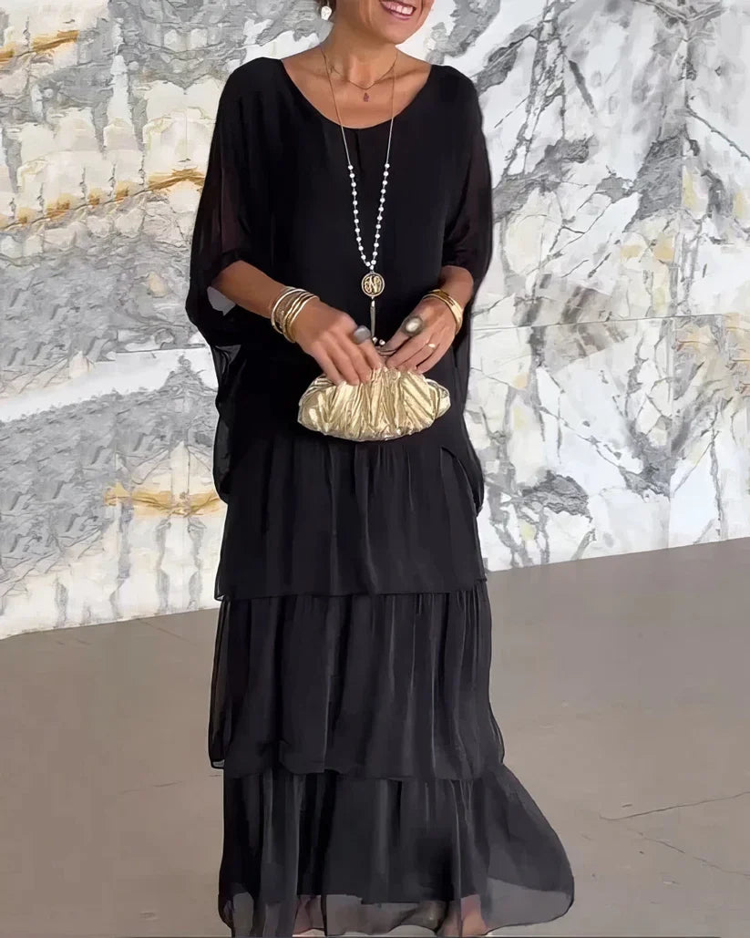 Camilla Agnelli™ Elegancka szyfonowa sukienka na wyjścia o warstwowym kroju