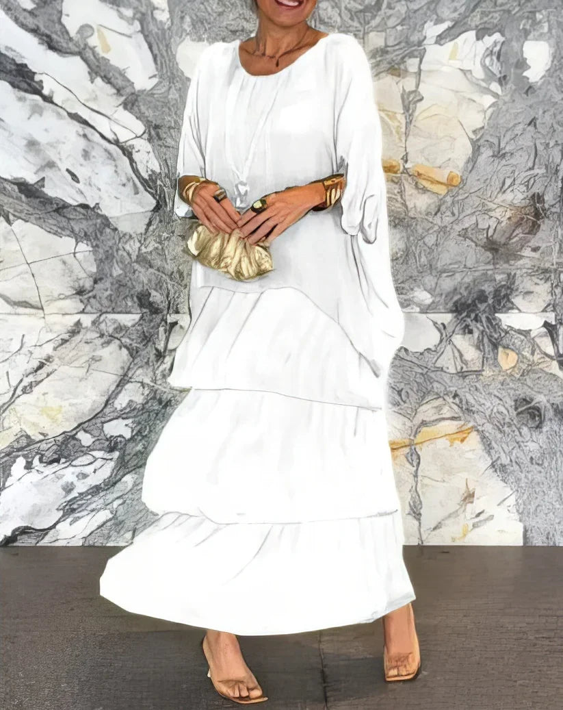 Camilla Agnelli™ Elegancka szyfonowa sukienka na wyjścia o warstwowym kroju