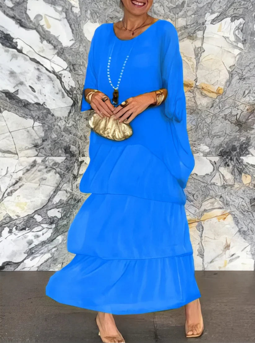 Camilla Agnelli™ Elegancka szyfonowa sukienka na wyjścia o warstwowym kroju