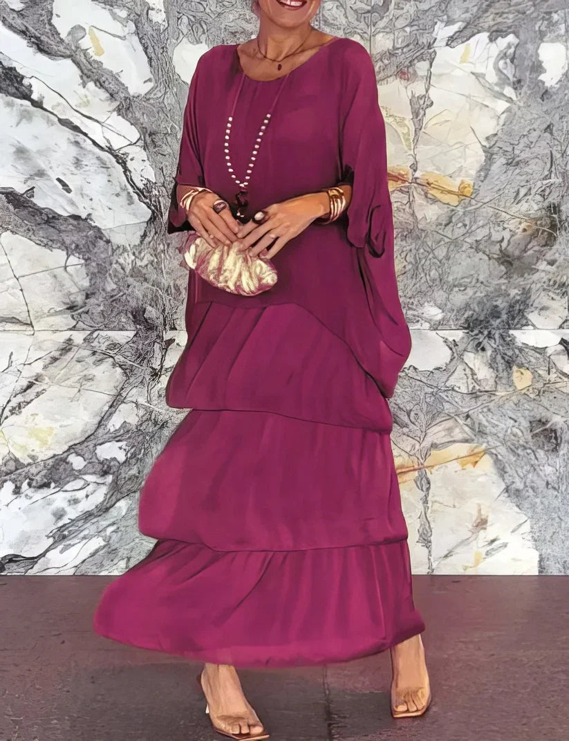 Camilla Agnelli™ Elegancka szyfonowa sukienka na wyjścia o warstwowym kroju