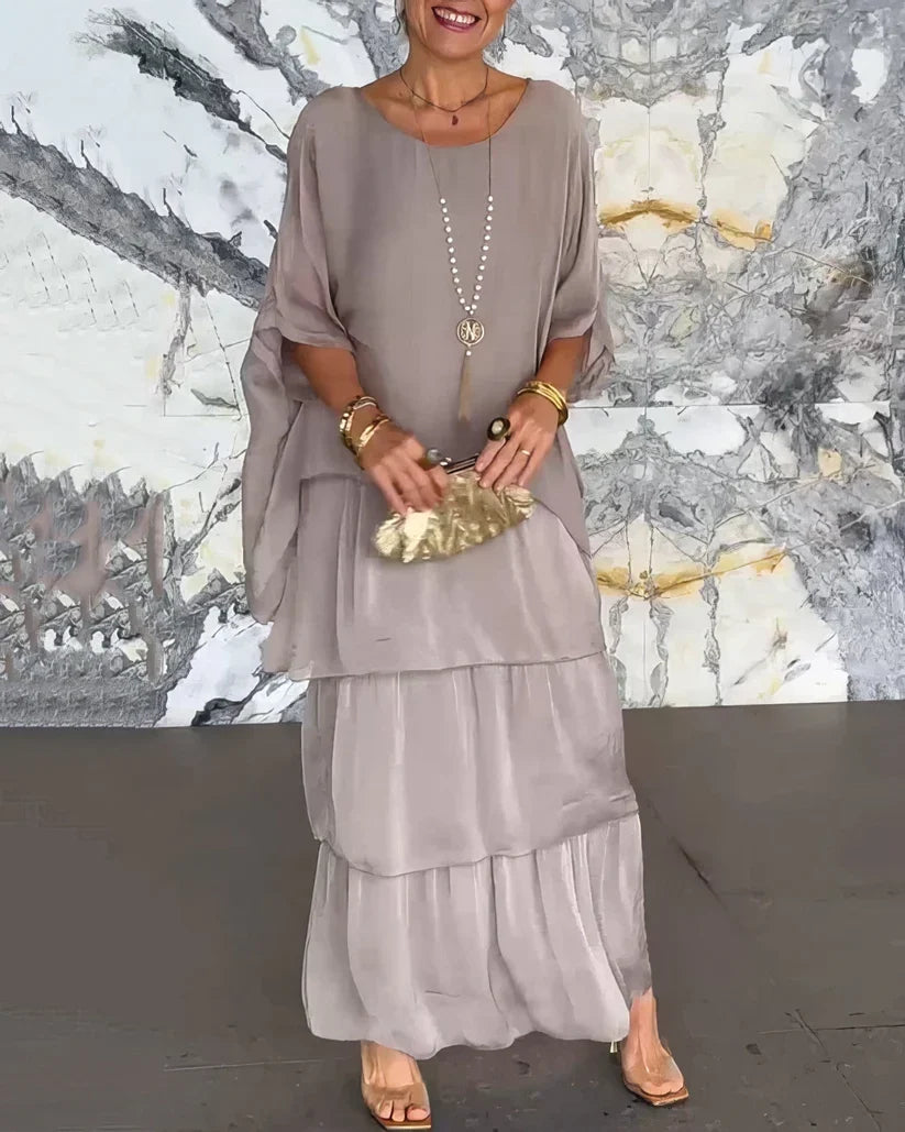 Camilla Agnelli™ Elegancka szyfonowa sukienka na wyjścia o warstwowym kroju